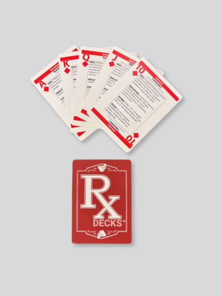 RxDecks Cardiovascular red deck — fanned cards with red Rx-branded card back