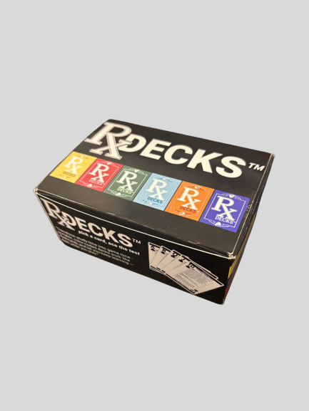 RxDecks Complete Set — custom printed box containing all 6 color-coded pharmacology decks